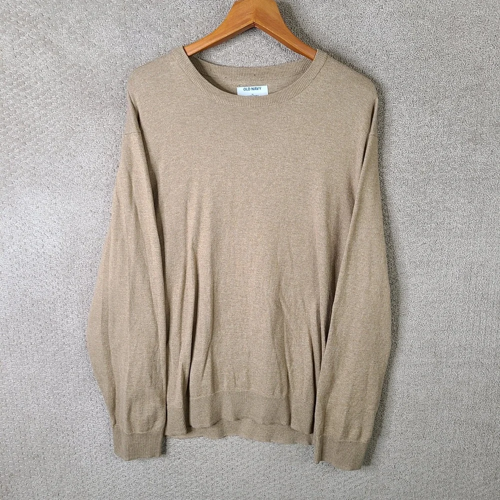 Old Navy Sweater Mens XL Tan Crew Neck Long Sleeve Cotton Blend Knit Pullover